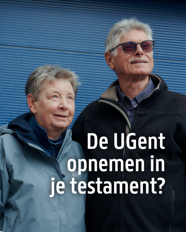 Visual conversie ad om de UGent op te nemen in je testament met Eddy & Dorinda al lachend